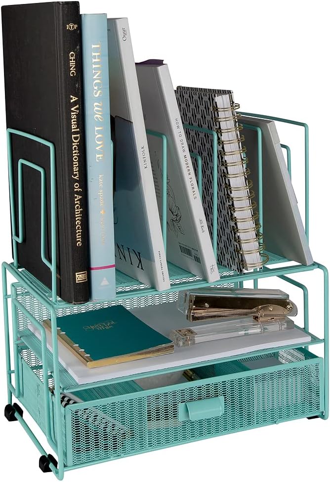 BLU MONACO Workspace Rose Gold Desk Organizers and Storage Accessories Desktop Rack File Organizer with File sorters and Drawer for Office Supplies, Paper, Device and Folder - Image 1